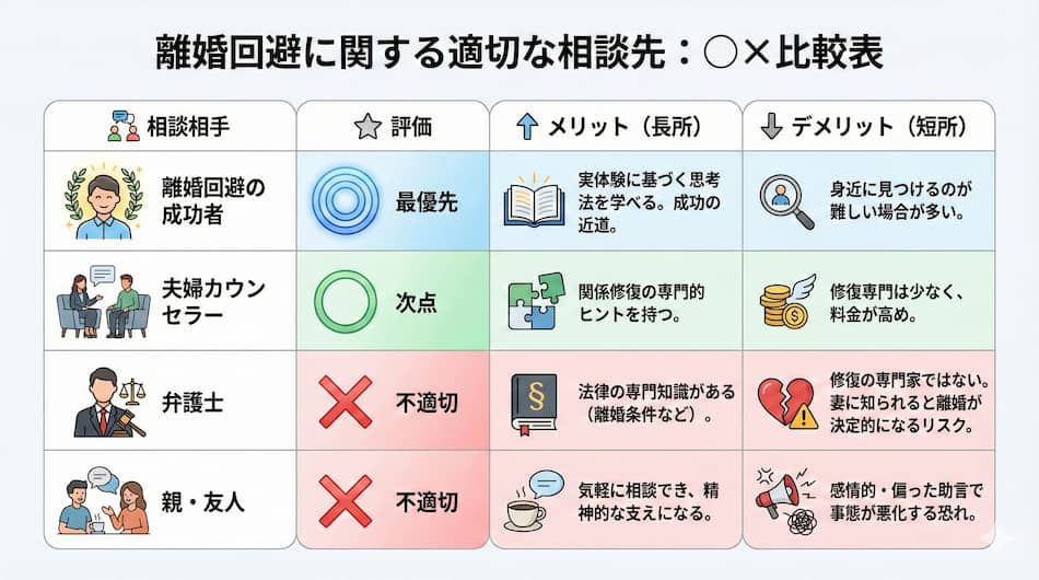 離婚回避に関する適切な相談先の図解