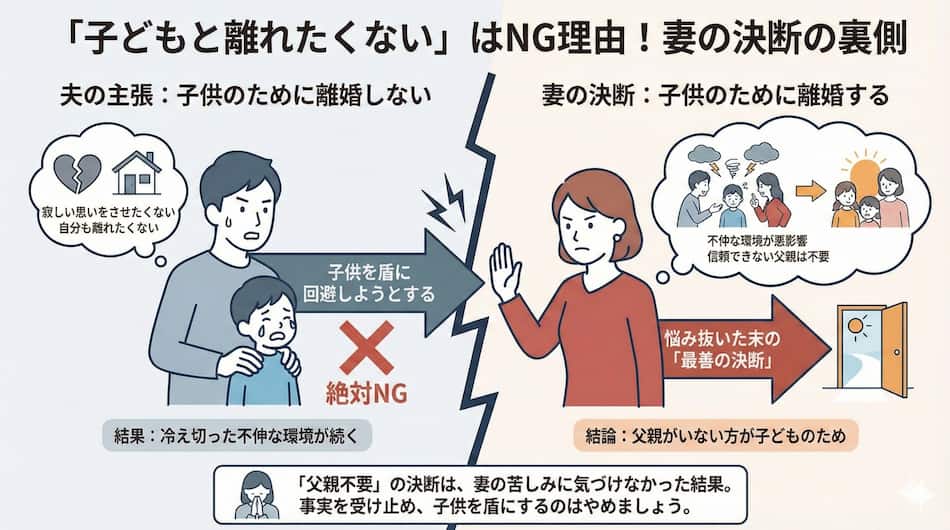 妻と離婚したくない理由、子どもと離れたくない理由はNGである理由の図解