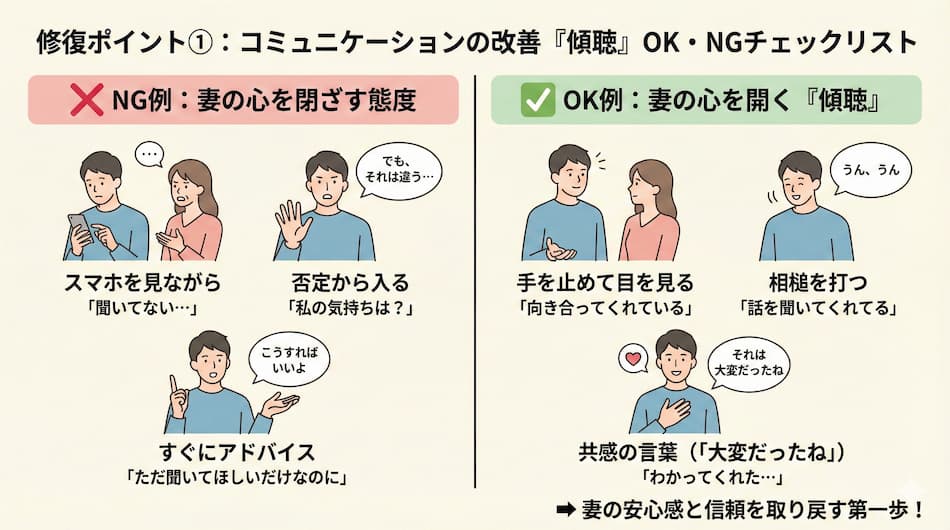 妻との修復ポイント① コミュニケーションの改善の図解