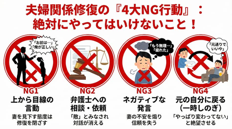 夫婦関係の修復でやってはいけないことの解説図解