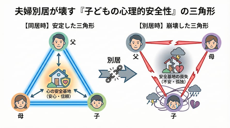 夫婦別居が壊す子供の心理的安全性の図解