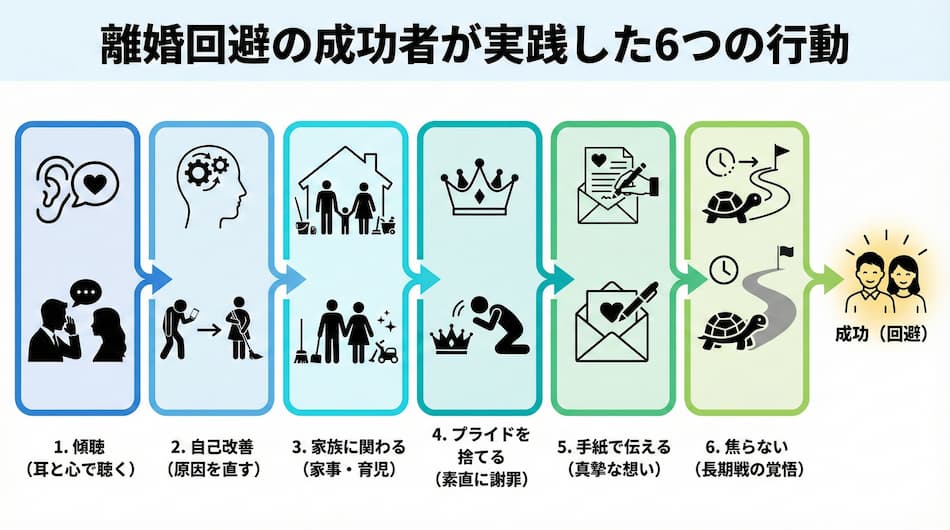離婚回避できた成功者の多くがとる6つの行動の図解