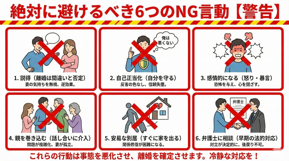 離婚回避を失敗した人がとった6つのNG言動の図解