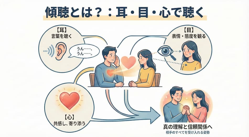 妻の話に耳を澄ます（傾聴）の図解