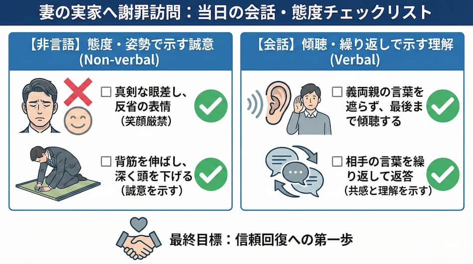 妻の実家へ謝罪に行くときのポイント図解