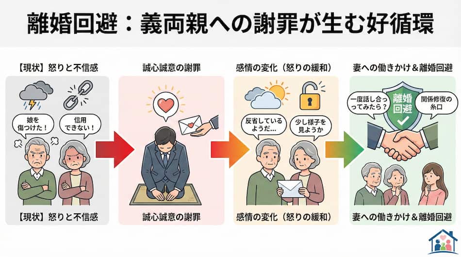 離婚回避における義両親へ謝罪する重要性の図解