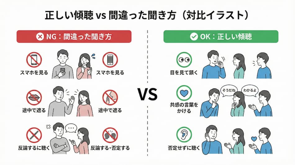 正しい傾聴の仕方の図解