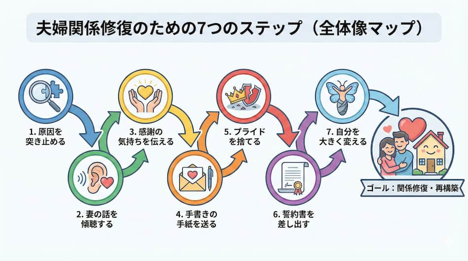 夫婦関係を修復するための重要ポイントの解説図解
