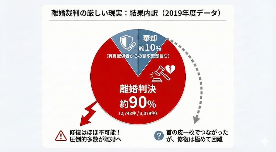 離婚裁判まで進んでいる場合の結果の図解