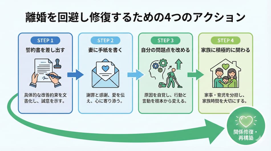 離婚を回避し妻と修復するため4つのポイントの解説図解