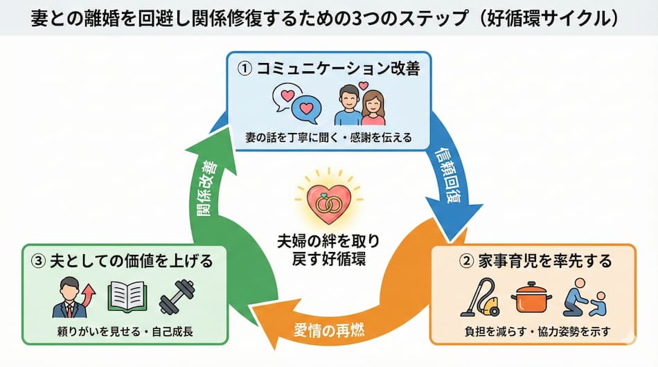 「妻との離婚を回避し関係修復するには」の図解