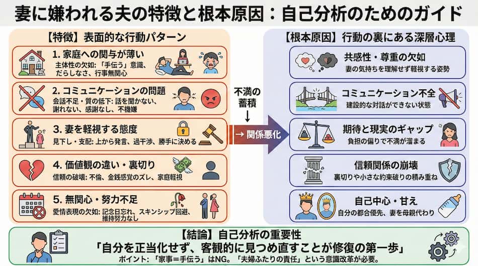 妻に嫌われる夫の特徴と根本原因の図解