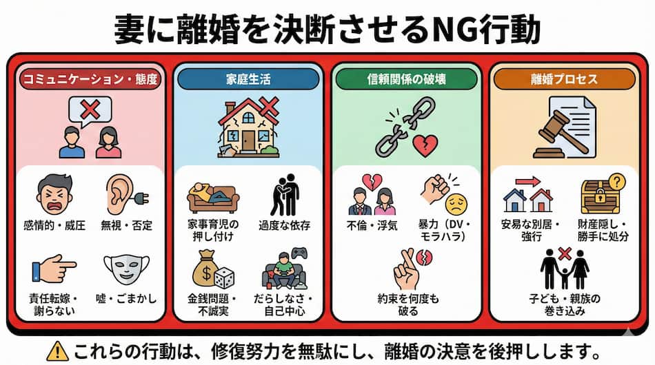 妻に離婚を決断させるNG行動の図解