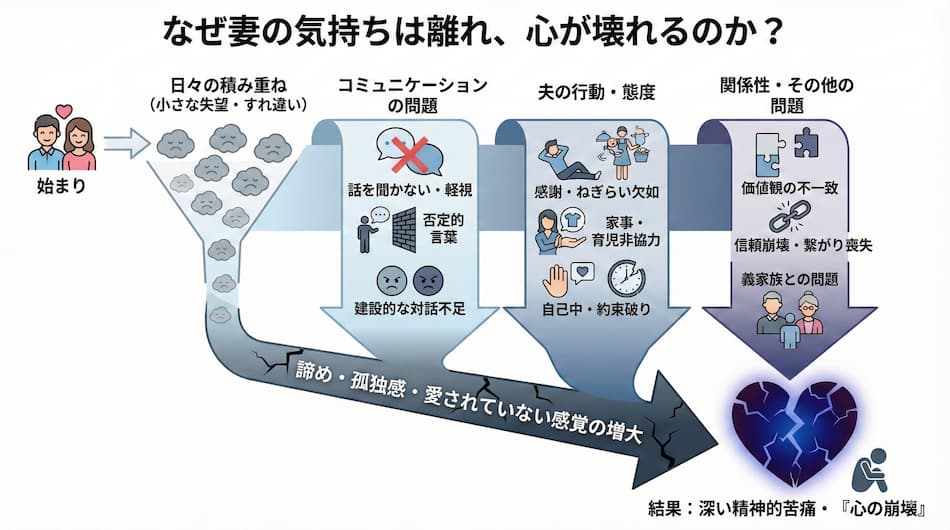 「なぜ妻の気持ちは離れ、心が壊れるのか」の図解