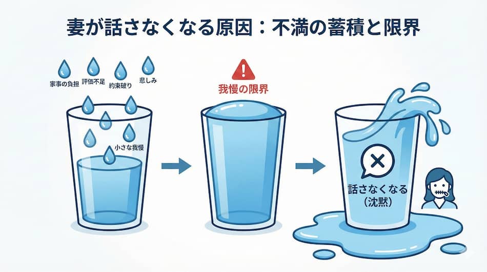 妻が夫に話しかけてこなくなった主な原因「不満や怒りの蓄積」の図解

