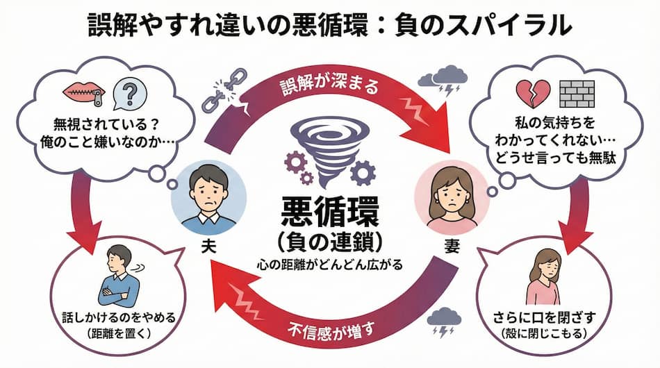 誤解やすれ違いの悪循環の図解