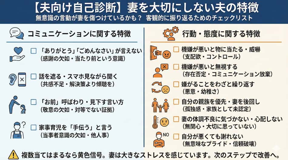 「妻を大切にしない夫の特徴」図解