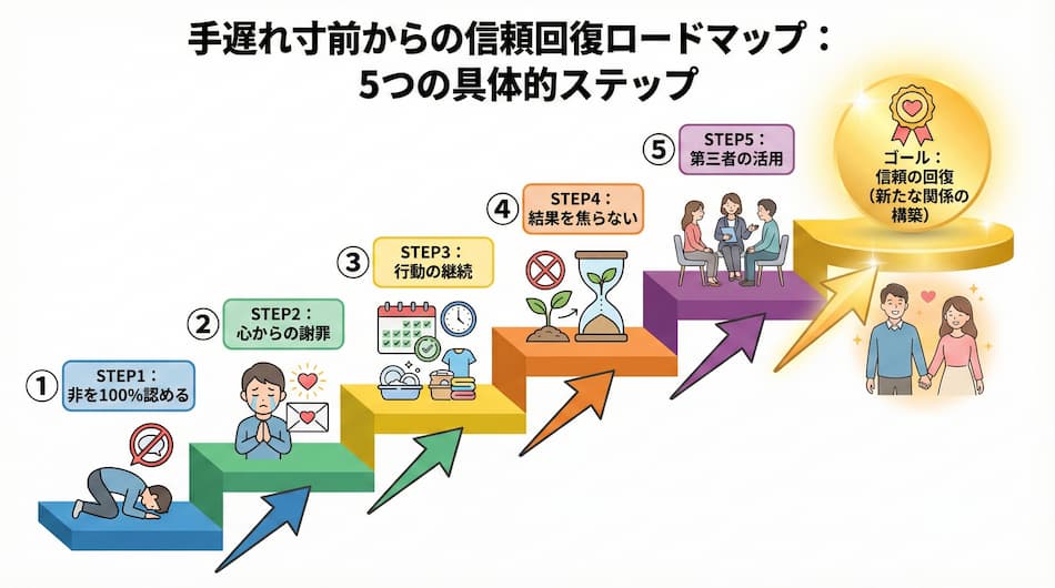 「手遅れ寸前から信頼を回復するためのステップ」の図解