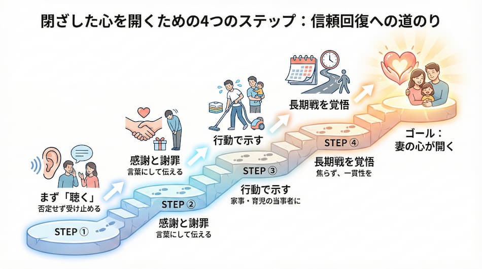 閉ざした妻の心を開くために、夫が今日からできることの図解
