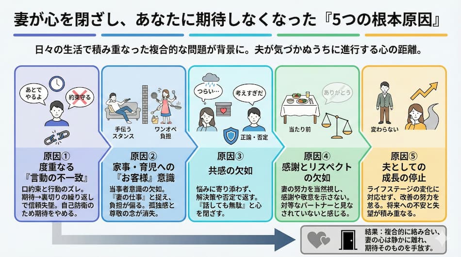 妻が夫に期待しなくなった原因の図解