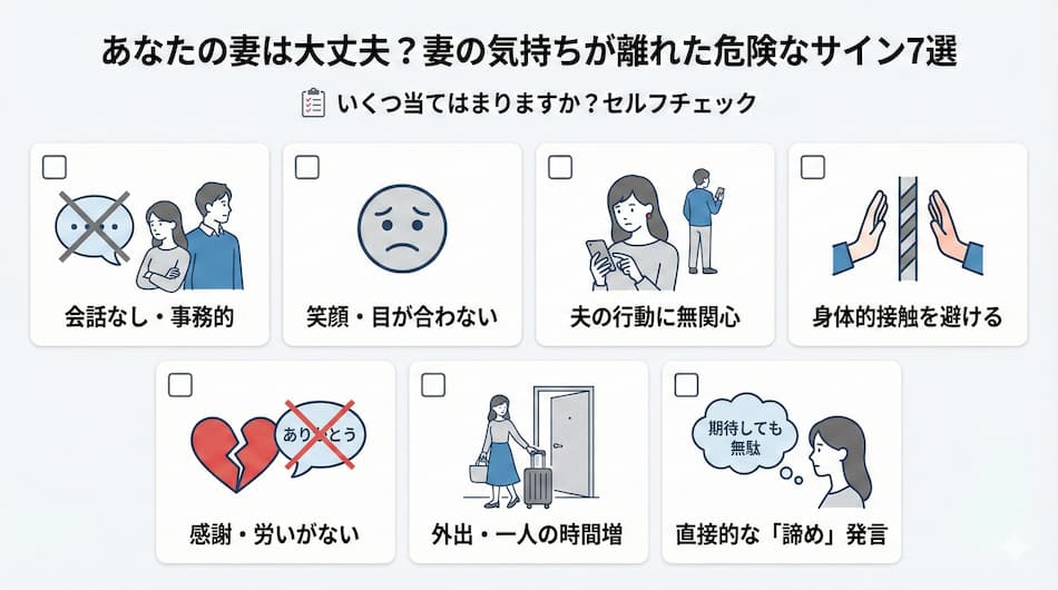 あなたの妻は大丈夫？妻の気持ちが離れた危険なサイン7選の図解