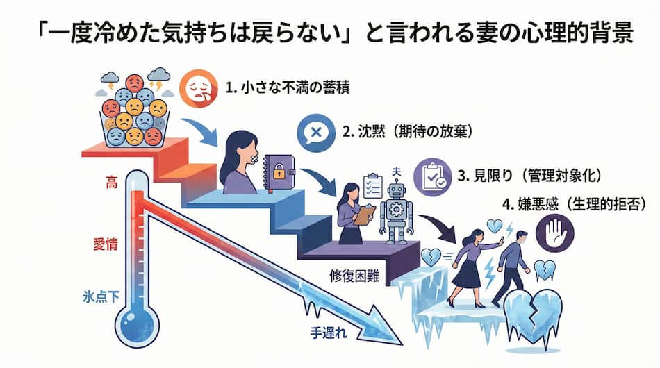 「一度冷めた気持ちは戻らない」と言われる妻の心理的背景の図解
