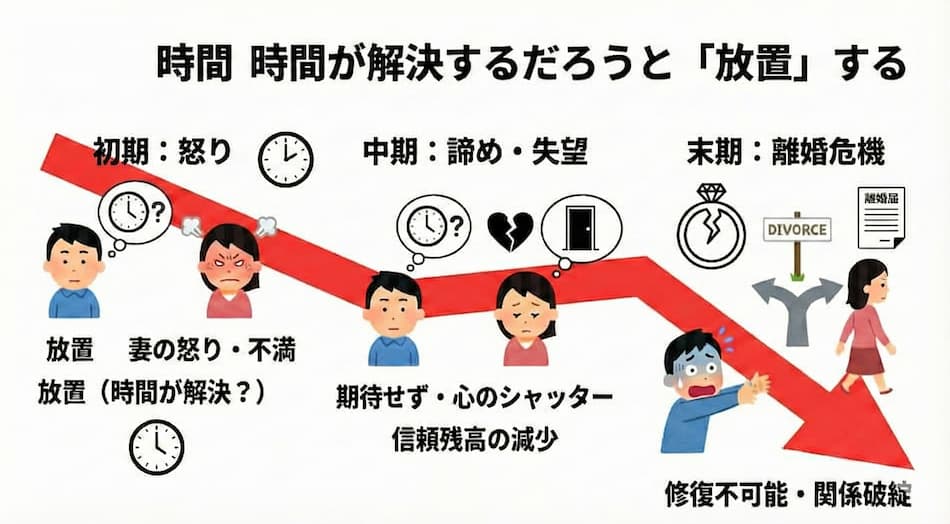 NG行動「時間が解決するだろうと「放置」する」の図解