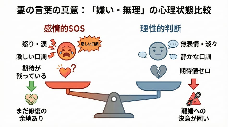 その言葉は本心か？妻が「嫌い・無理」と告げる時の心理状態の図解