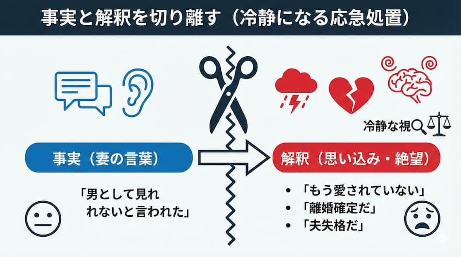 今すぐ冷静になるための応急処置|「感情」と「事実」を切り離す、の図解