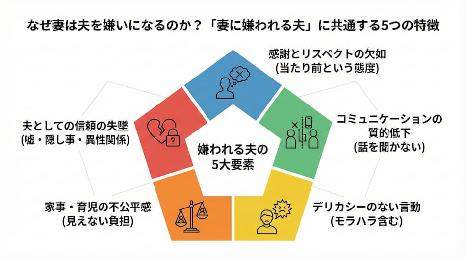 妻に嫌われる夫に共通する5つの特徴の図解