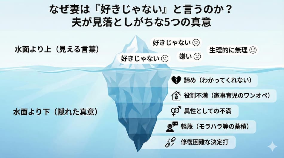 なぜ妻は「好きじゃない」と言うのか？ 夫が見落としがちな5つの真意の解説図解